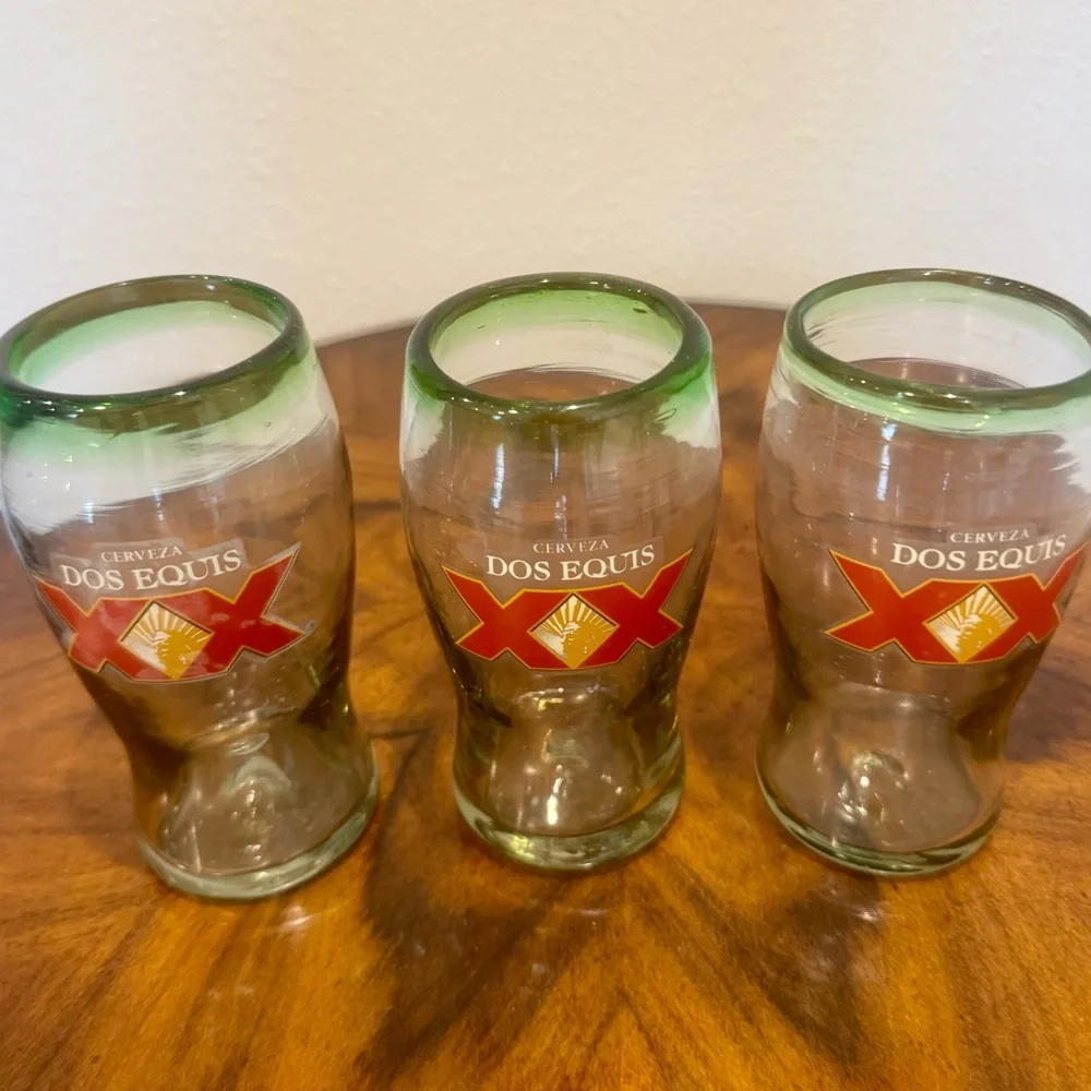 3 Dos Equis XX Hand Blown Beer Glass Set Excellent Condition - Picture 4 of 7